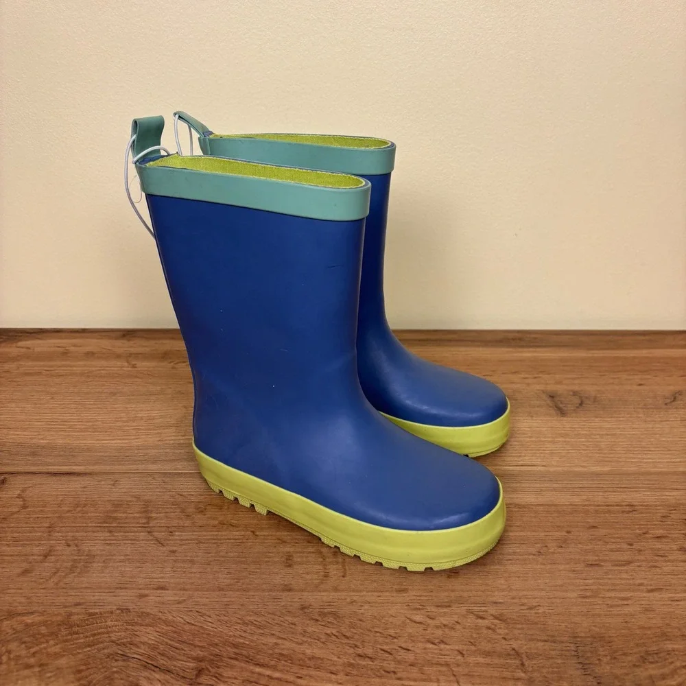 HARPER CANYON Audra Rain Boots Blue Green Kids‎ Size 11 Rubber Lug Sole Pull On